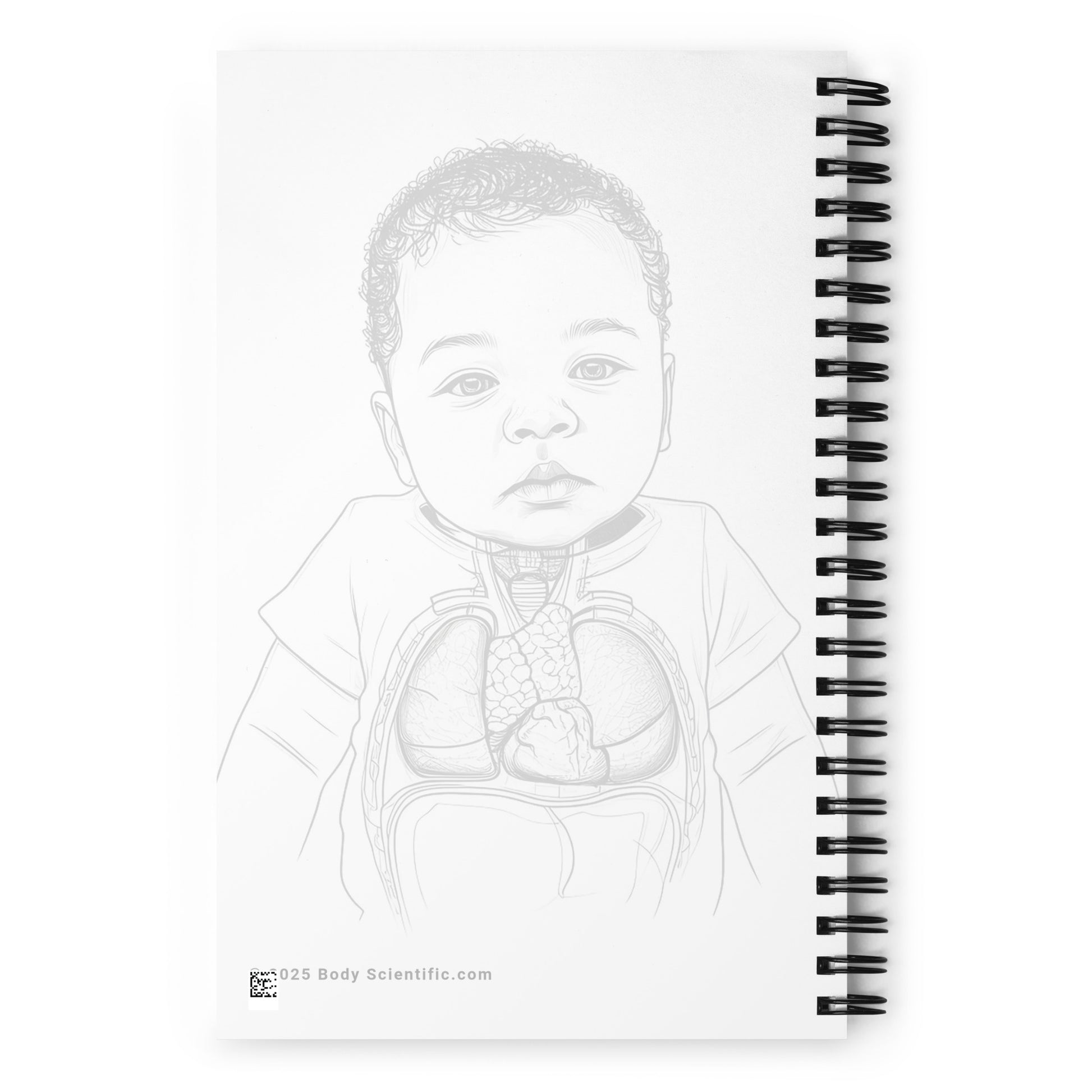 Whit cover notebook with infant and words Born to Thrive